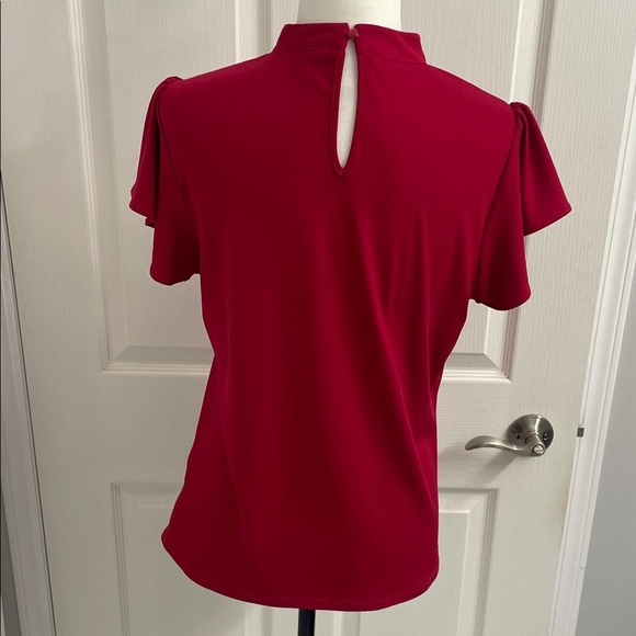 Adrianna Papell Blouse Flutter Sleeves Keyhole Front Mandarin Collar Size S - Picture 5 of 12